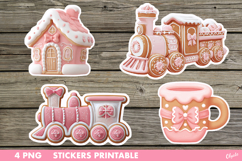 Pink Christmas Stickers PNG. Gingerbread Stickers Printable Product Image 1