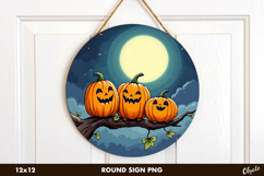 Cute Pumpkin Halloween Round Sign Sublimation PNG Product Image 1