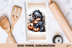 Halloween Dish Towel Sublimation. Cute Halloween Crow PNG Product Image 1