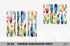 Watercolor Surfboard Tumbler Sublimation Wrap Product Image 1