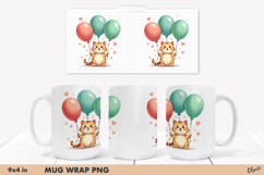 Celebration Cute Kitty PNG. Cute Animal Mug Sublimation Wrap Product Image 1