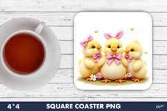 Easter Coaster Sublimation PNG, Cute Easter Chicks PNG Product Image 1