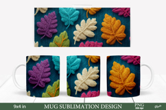 Cozy Fall Mug Sublimation Wrap PNG. Knitting Leaves PNG Product Image 1