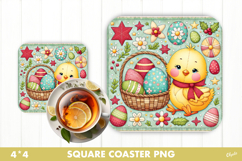 Easter Rustic Patchwork Coaster Sublimation PNG Product Image 1