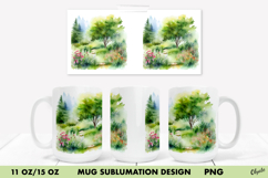Watercolor Forest Mug Sublimation Wrap PNG. 11 OZ, 15 OZ Product Image 1