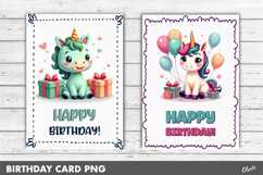 Birthday Greeting Card PNG. Cute Kawaii Card Product Image 1