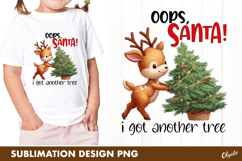 Oops, Santa! Cute Reindeer, Christmas Tree Sublimation PNG Product Image 1