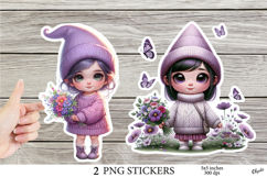 Cute Violet Girl Stickers. Spring Stickers Printable Product Image 1