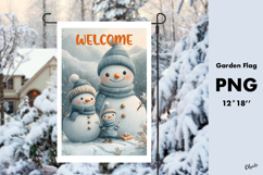 Watercolor Family Snowman Garden Flag Sublimation PNG Product Image 1