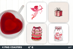 Valentine Coaster Sublimation, Love Square Coaster PNG Product Image 1