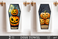 Monster Pumpkin Dish Towel Coffin Sublimation PNG Product Image 1