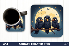 Crows with Moon Coaster. Halloween Coaster Sublimation Product Image 1