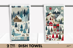 Patchwork Winter Forest Landscape Dish Towel PNG Product Image 1
