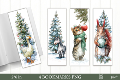 Christmas Animal Bookmarks, 4 PNG Bookmarks PNG Product Image 1