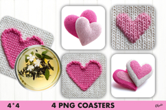 Knitting Pink Heart PNG, Valentine Coaster Sublimation Product Image 1