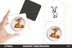 Christmas Eve Magnet. Cute Reindeer Magnet PNG Product Image 1