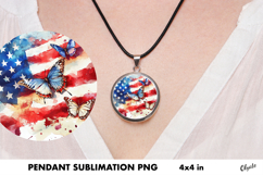 Patriotic Butterfly Jewelry. Cirkle Pendant PNG Product Image 1