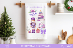 Christmas Frame Dish Towel PNG. Watercolor Christmas PNG Product Image 1
