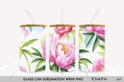 Flower Glass Can PNG. Peony Glass Can Wrap PNG Product Image 1