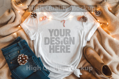 Christmas White T-shirt mockup - Christmas Background Product Image 1