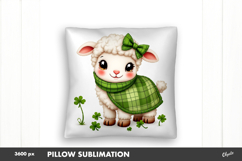 St Patrick’s Day Pillow Sublimation, Patricks Cute Lamb PNG Product Image 1