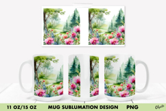 Watercolor Woodland Mug. Mug Sublimation Wrap PNG Product Image 1