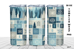 Winter Tumbler Wrap PNG, Winter Patchwork Sublimation Product Image 1