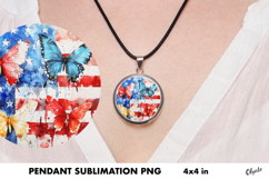 Vintage Patriotic Butterfly Jewelry. Cirkle Pendant PNG Product Image 1