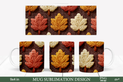 Cozy Fall Mug Sublimation Wrap PNG. Knitting Leaves PNG Product Image 1