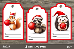 Christmas Gift Tag PNG. Cute Animal Christmas Labels PNG Product Image 1
