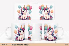 Celebration Cute Unicorn PNG. Cute Animal Mug Wrap Product Image 1
