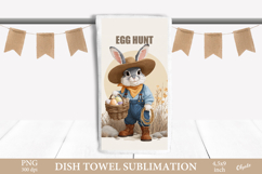 Easter Bunny Dish Towel PNG. Western Bunny Sublimation Product Image 1