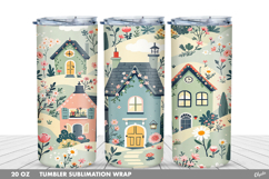 Cute Spring Houses Tumbler Wrap Sublimation PNG Product Image 1