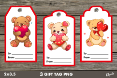Valentine Gift Tag PNG. Cute Teddy Bear Labels PNG Product Image 1