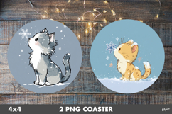 Christmas Cute Animal Round Coaster PNG Product Image 1