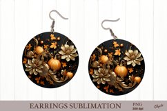 Golden Pumpkin Sublimation. Halloween Earring PNG Product Image 1