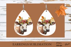 Fall Cow Earrings. Teardrop Earrings Sublimation PNG Product Image 1