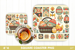 Easter Rustic Patchwork Coaster Sublimation PNG Product Image 1
