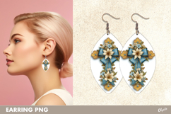 Easter Cross Earrings with Leather Texture Sublimation PNG Product Image 1