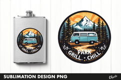 BBQ Retro Round Sublimation PNG, Flask BBQ Grill PNG Product Image 1