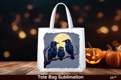 Crows with Moon Sublimation. Halloween Tote Bag Product Image 1