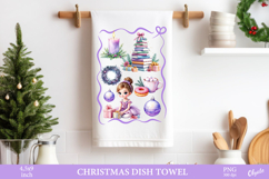 Christmas Frame Dish Towel PNG. Watercolor Christmas Product Image 1