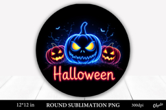 Neon Pumpkin Halloween Round Sign Sublimation PNG Product Image 1