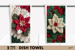 Crochet Poinsettia, Christmas Dish Towel Sublimation Design Product Image 1