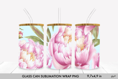Watercolor Flower Glass Can Wrap PNG. Glass Can 16 OZ Product Image 1