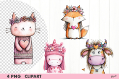 Groovy Valentine Animal Clipart, Valentineas Day PNG Product Image 1