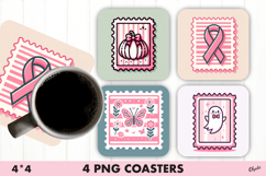Pink Postage Stamp Coaster Sublimation PNG Product Image 1