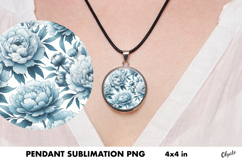 Peony Jewelry Sublimation. Cirkle Pendant PNG Product Image 1