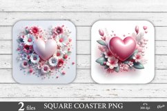 Heart with Flowers PNG. Valentines Day Coaster PNG Product Image 1