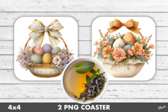 Festive Easter Basket Coaster Sublimation PNG Product Image 1